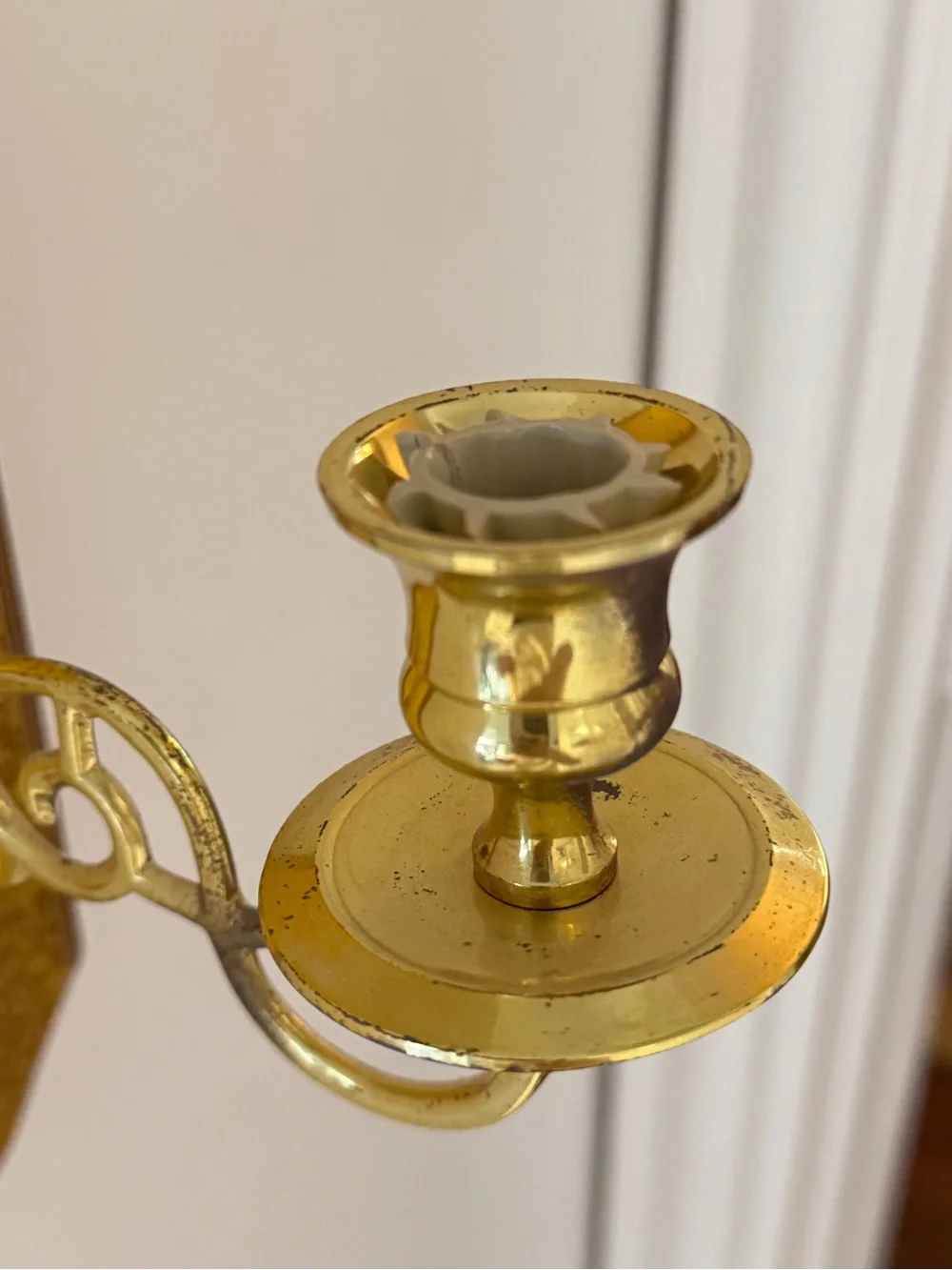 Vintage Set of 2 Home Interiors Gold Wall Scones, Wood & Brass Candle Holders